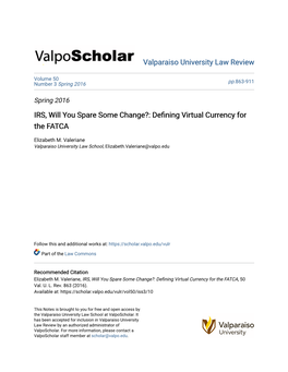 IRS, Will You Spare Some Change?: Defining Virtual Currency for the FATCA