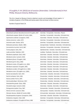 Asteroidea : Echinodermata) in Port Phillip