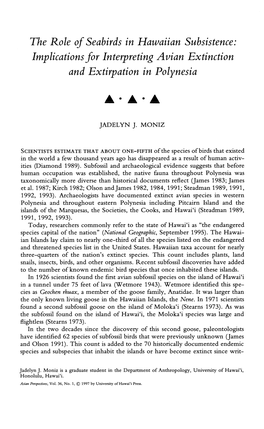 The Role of Seabirds in Hawaiian Subsistence: Implications for Interpreting Avian Extinction and Extirpation in Polynesia