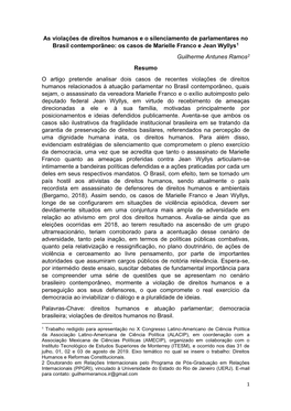 As Violações De Direitos Humanos E O Silenciamento De Parlamentares No