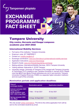 Tampere University Exchange Studies Fact Sheet