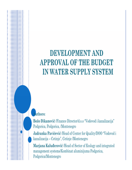 Development and Approval of the Budget in Water Supply System