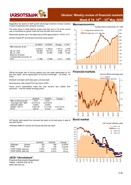 Ukraine: Weekly Review of Financial Markets Week # 19