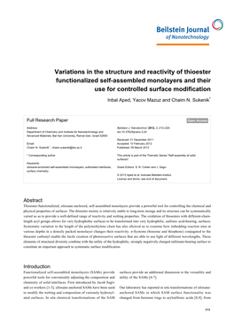 Variations in the Structure and Reactivity of Thioester Functionalized Self-Assembled Monolayers and Their Use for Controlled Surface Modification