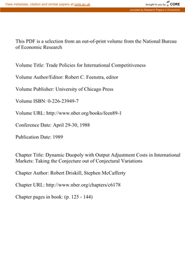 Dynamic Duopoly with Output Adjustment Costs in International Markets: Taking the Conjecture out of Conjectural Variations