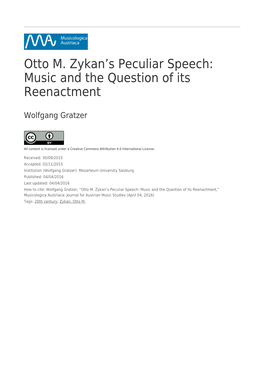 Otto M. Zykan's Peculiar Speech