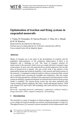 Optimisation of Traction and Fixing Systems in Suspended Monorails