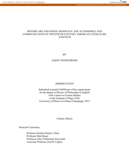 The Automobile and Communication in Twentieth-Century American Literature and Film