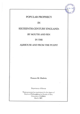 Popular Prophecy in Sixteenth-Century England