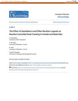 The Effect of Sazetidine-A and Other Nicotinic Ligands on Nicotine Controlled Goal-Tracking in Female and Male Rats