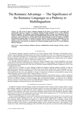 The Romance Advantage — the Significance of the Romance Languages As a Pathway to Multilingualism