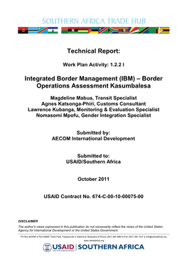 (IBM) – Border Operations Assessment Kasumbalesa