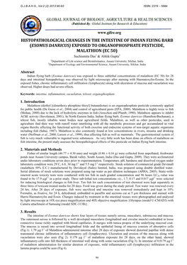 Histopathological Changes in the Intestine of Indian Flying Barb