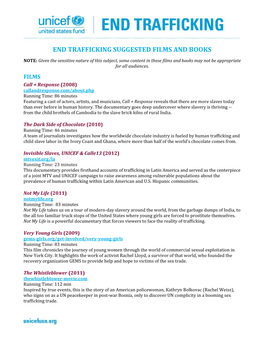End Trafficking Suggested Films and Books