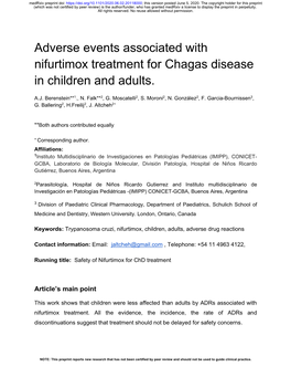 Adverse Events Associated with Nifurtimox Treatment for Chagas Disease in Children and Adults