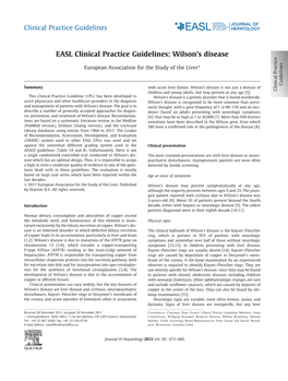 EASL Clinical Practice Guidelines: Wilson's Disease