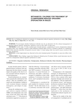 Original Research Bethanecol Chloride for Treatment of Clomipramine