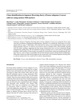 (Prunus Subgenus Cerasus) Cultivars Using Nuclear SSR Markers