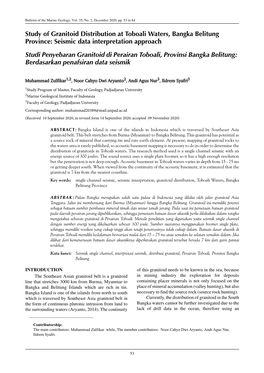 Study of Granitoid Distribution at Toboali Waters, Bangka Belitung Province: Seismic Data Interpretation Approach