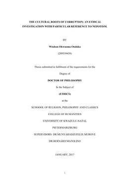 The Cultural Roots of Corruption: an Ethical Investigation with Particular Reference to Nepotism