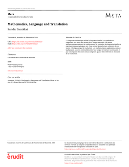 Mathematics, Language and Translation Sundar Sarukkai