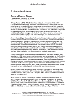 For Immediate Release Barbara Kasten