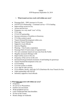 TJPDC RTP Responses September 26, 2019 1. What Transit Services