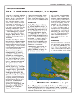 The Mw 7.0 Haiti Earthquake of January 12, 2010: Report #1