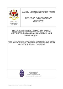 Prohibited Antibiotics, Hormones and Other Chemicals) Regulations 2012