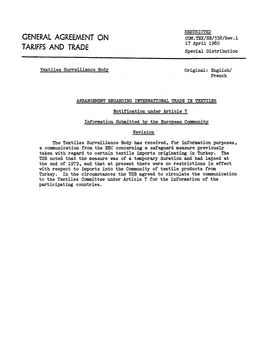 GENERAL AGREEMENT on COM.TEX/SB/538/Rev.1 and TRADE 17 April 1980 TARIFFS Special Distribution