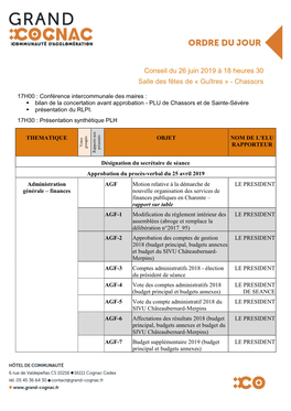 Conseil Du 26 Juin 2019 À 18 Heures 30 Salle Des Fêtes De « Guîtres » - Chassors