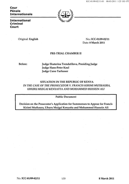 Decision on the Prosecutor's Application for Summonses to Appear for Francis Kirimi Muthaura, Uhuru Muigai Kenyatta and Mohammed Hussein Ali