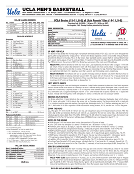 UCLA Men's Basketball UCLA’Sucla SEASON/Careerseason/Career Statistics (As of Feb 15, STATS 2020) 2019-20 ROSTER All Games