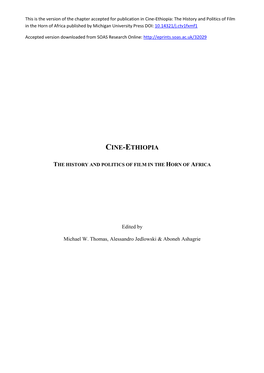 Cine-Ethiopia: the History and Politics of Film in the Horn of Africa Published by Michigan University Press DOI: 10.14321/J.Ctv1fxmf1