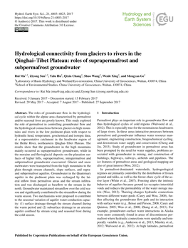 Hydrological Connectivity from Glaciers to Rivers in the Qinghai–Tibet Plateau: Roles of Suprapermafrost and Subpermafrost Groundwater