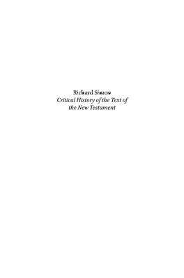 Richard Simon Critical History of the Text of the New Testament New Testament Tools, Studies and Documents