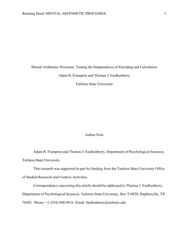 Mental Arithmetic Processes: Testing the Independence of Encoding and Calculation