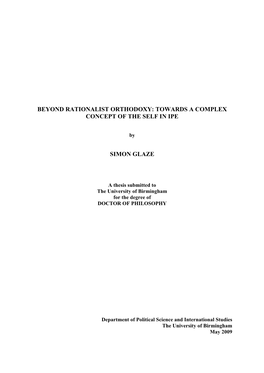 Beyond Rationalist Orthodoxy: Towards a Complex Concept of the Self in Ipe