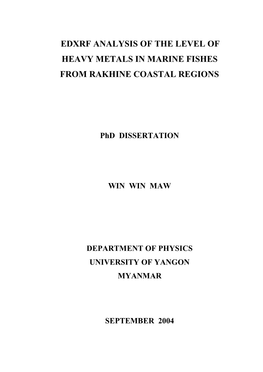 Edxrf Analysis of the Level of Heavy Metals in Marine Fishes from Rakhine Coastal Regions