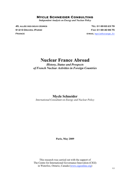 Nuclear France Abroad History, Status and Prospects of French Nuclear Activities in Foreign Countries