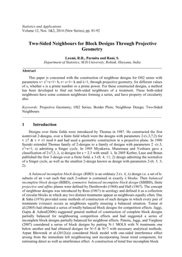 Two-Sided Neighbours for Block Designs Through Projective Geometry