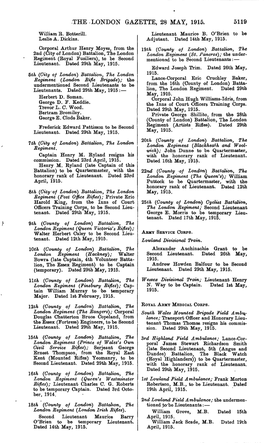 THE-LONDON GAZETTE, 28 MAY, 1915. 5119 William R