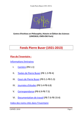 Archives De Pierre Buser