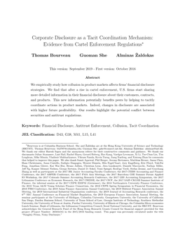 Corporate Disclosure As a Tacit Coordination Mechanism: Evidence from Cartel Enforcement Regulations∗