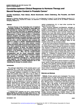 Correlation Between Clinical Response to Hormone Therapy and Steroid Receptor Content in Prostatic Cancer1