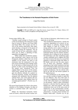 The Transference in the Humanist Perspective of Erich Fromm Jorge