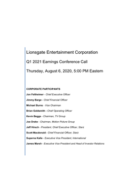 Lionsgate Entertainment Corporation