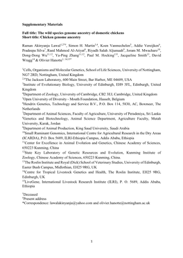 The Wild Species Genome Ancestry of Domestic Chickens Short Title: Chicken Genome Ancestry