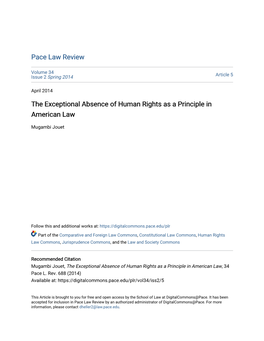 The Exceptional Absence of Human Rights As a Principle in American Law