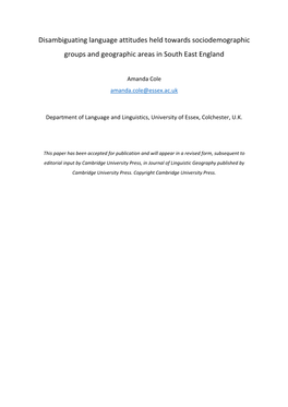 Disambiguating Language Attitudes Held Towards Sociodemographic Groups and Geographic Areas in South East England